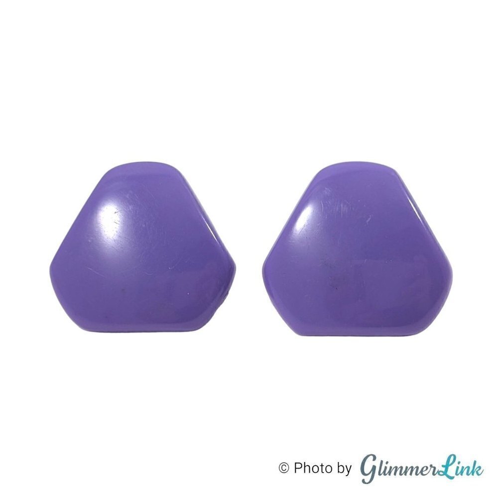Vintage Hong Kong Purple Plastic Triangular  Geometric Pierced Earrings